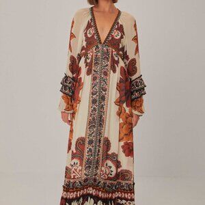 Farm Rio winter tapestry v neck maxi dress (small)